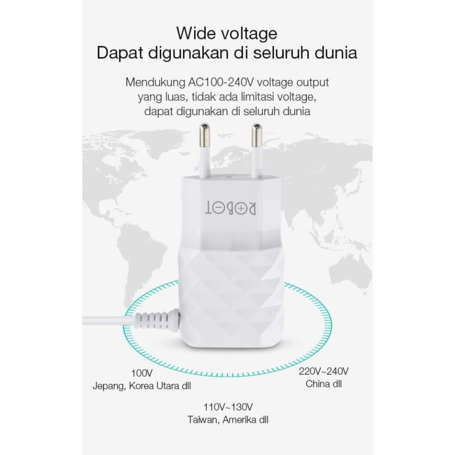 Robot RT-K5 Charger Triple 2A With Micro Usb - Adaptor 2A Robot RT K5