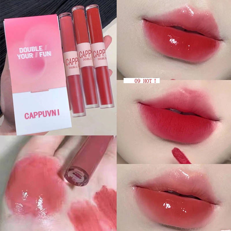 Cappuvini warna baru yang menyenangkan berkepala dua lip glaze mirror water light glaze student high-value lipstick beauty makeup