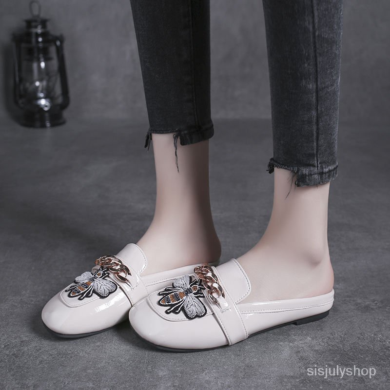 #Sisjuly# Sepatu wanita baru wanita sepatu wanita kepala persegi sepatu loafers mule sepatu datar ba