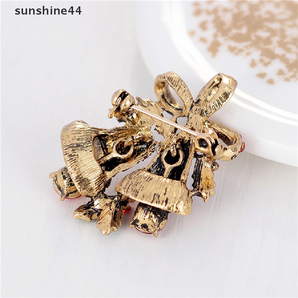 Sunshine 1pc Fashion Natal Berlian Imitasi Lucu Christmas Bell Bros Pin Xmas Hadiah Pesta.