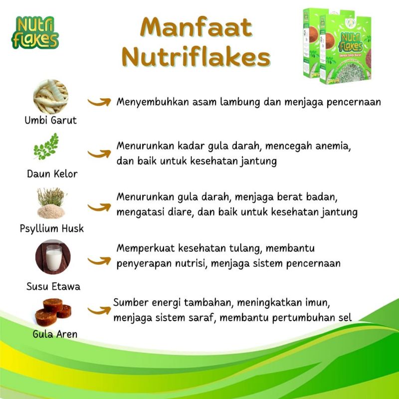 NUTRIFLAKES sereal umbi garut daun kelor/sereal atasi asam lambung