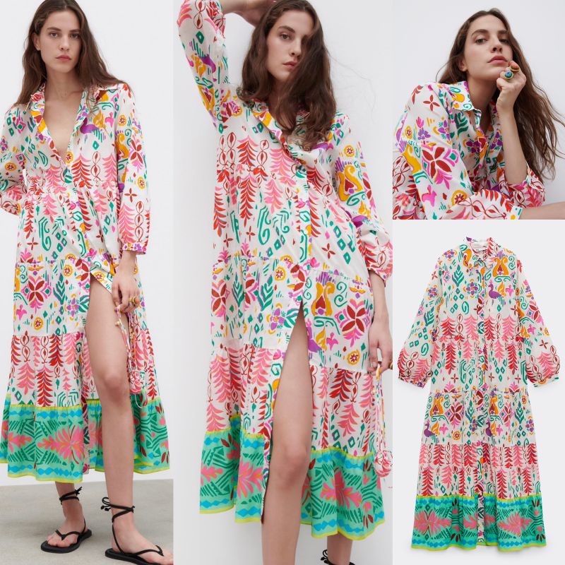 flora printed green maxy dress/impt quality