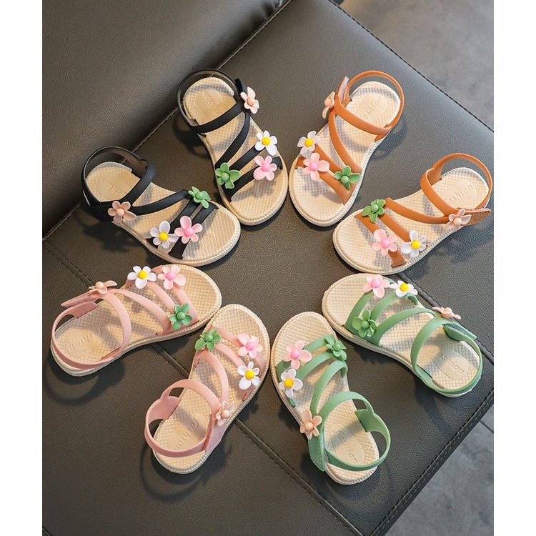 GROSIRTAS LV0207 Sandal Anak Perempuan Import Motif Zig-Zag Flower Tali Belakang