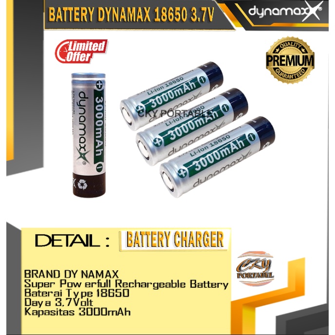 BATTERY DYNAMAX  RECHARGEABLE 18650 3.7 VOLT 3000mAh