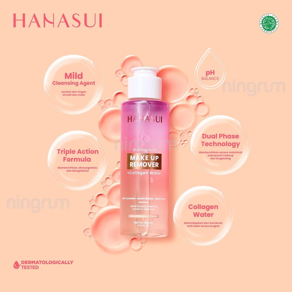 Ningrum - HANASUI Collagen Micellar Cleansing Water 100ml | Waterproof Make Up Remover 100ml | Kecantikan Wajah MakeUp Tahan Lama | Pembersih MakeUp Remover Original BPOM - 5028