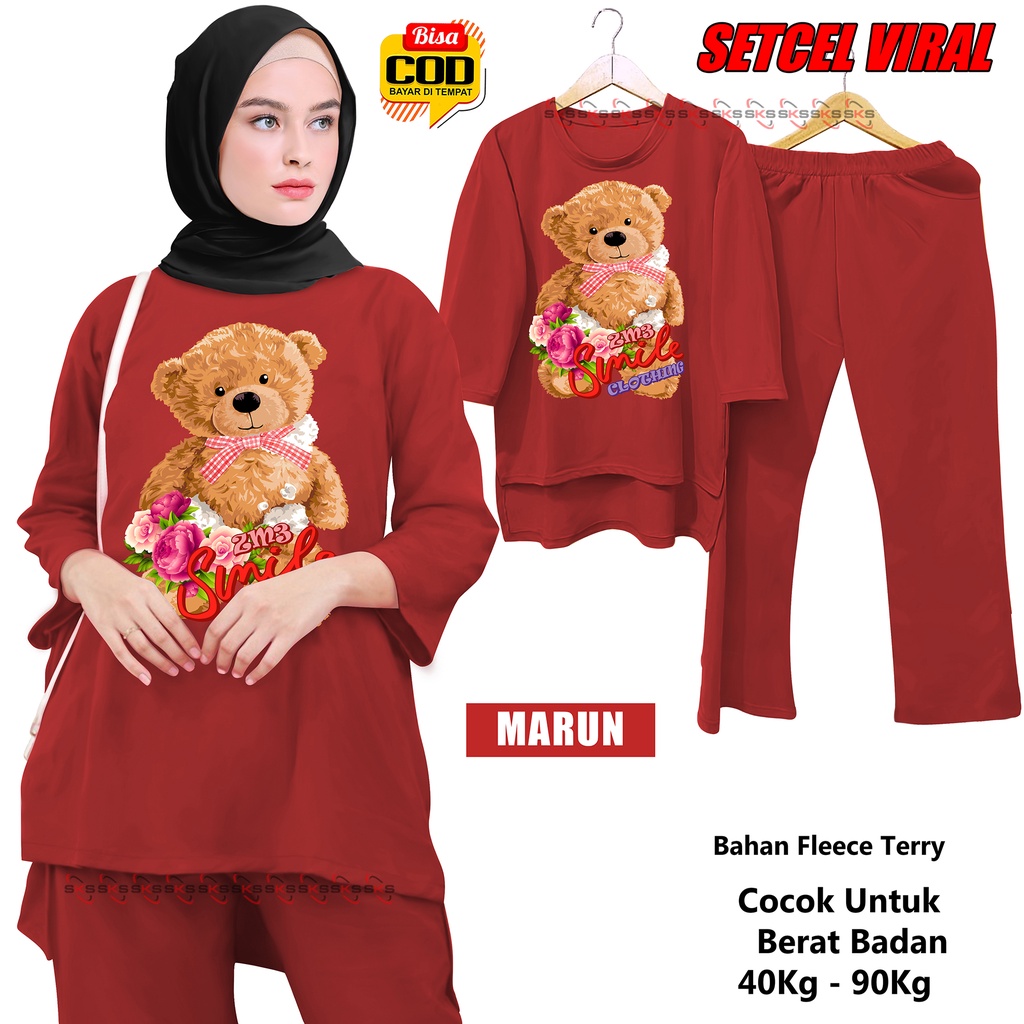 Bisa COD TM 000113 Setelan Dewasa SETCEL BERUANG BEAR VIRAL, Setelan dewasa SLEBEW cetak DTF, Setelan kaos Dewasa terbaru dan termurah Lengan panjang