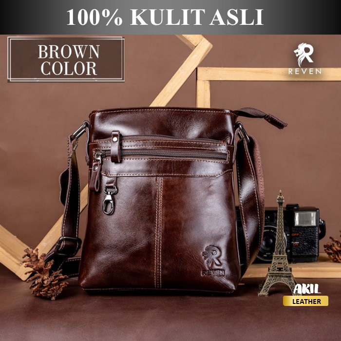 Tas Selempang Kulit Pria Reven Key Holder Sling Bag Branded Original Kulit Sapi Asli Premium