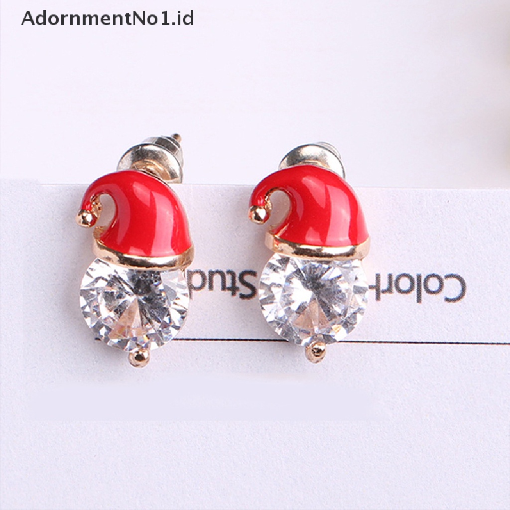 [AdornmentNo1] 1pasang Zirkon Indah Natal Santa Topi Stud Anting Tren Baru Di Tahun Perhiasan Hadiah Topi Santa Claus Rusa Telinga Cincin Hadiah Tahun Baru [ID]