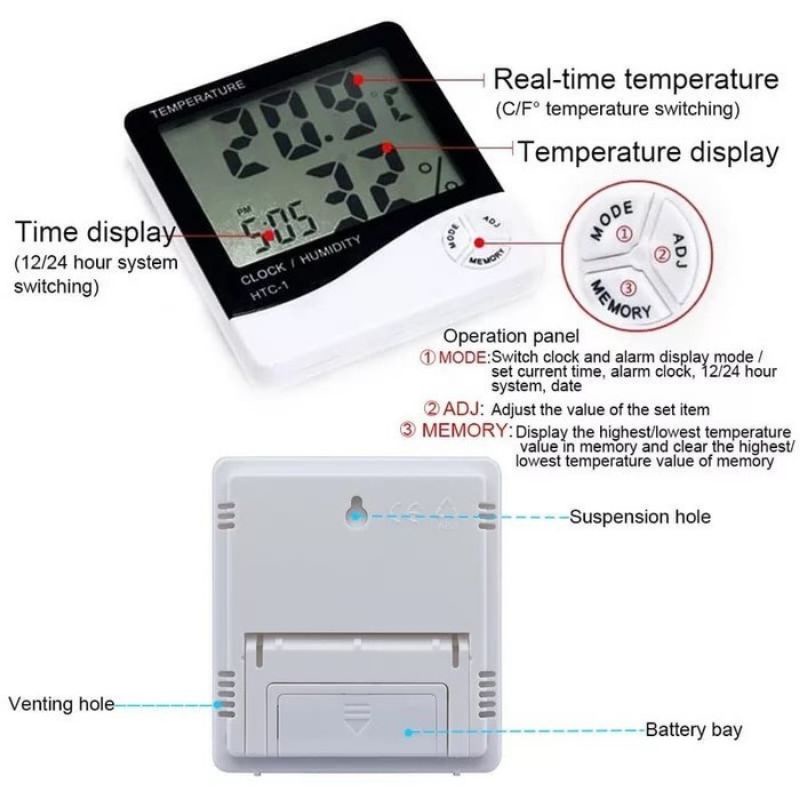 THERMOMETER HTC TERMOMETER RUANG HYGROMETER PENGUKUR SUHU DAN KELEMBABAN