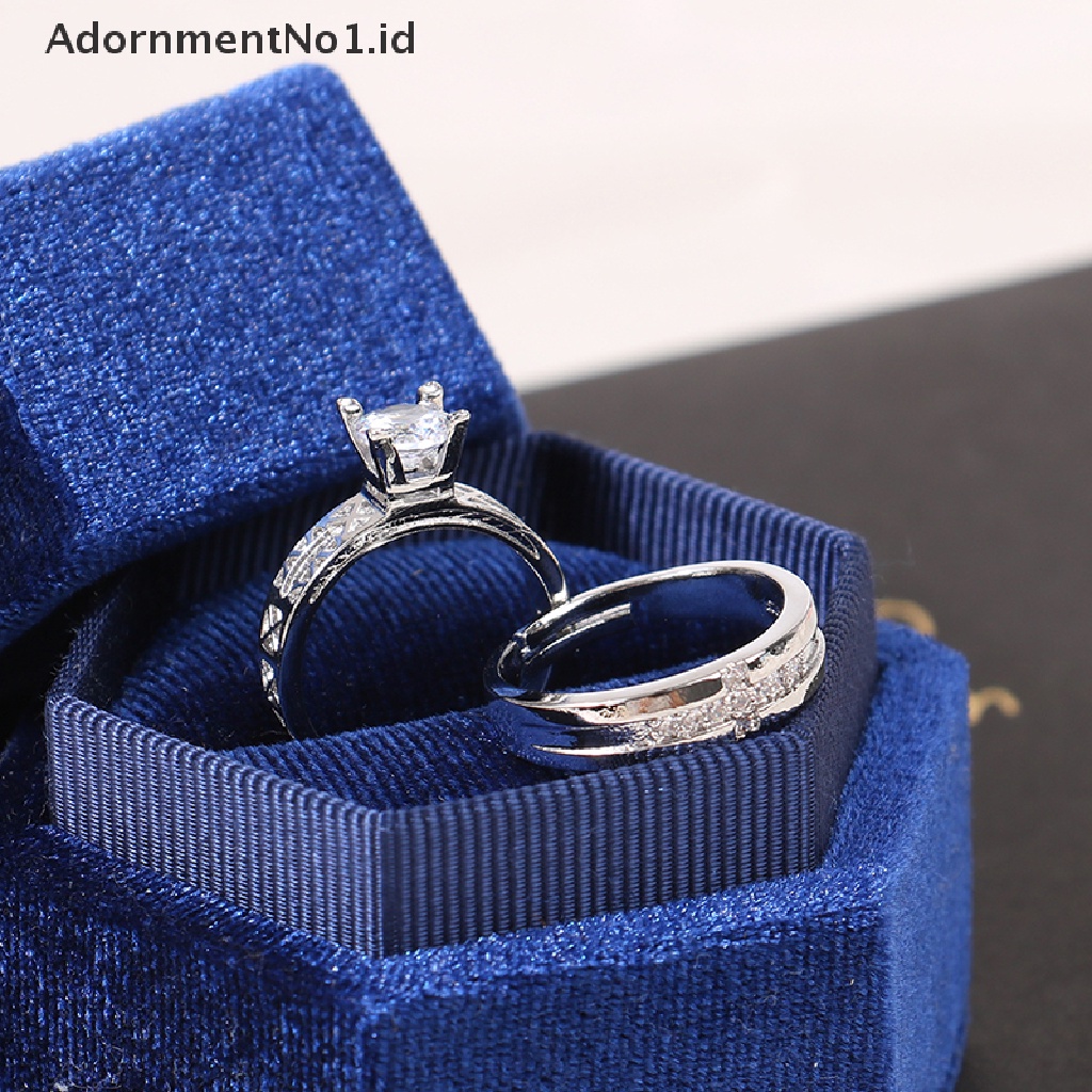 [AdornmentNo1] 1pasang Cincin Couple Pria Wanita Pecinta Pernikahan Cincin Zirkon Romantis Valene Day Now Ring Open Ring Perhiasan Hadiah [ID]