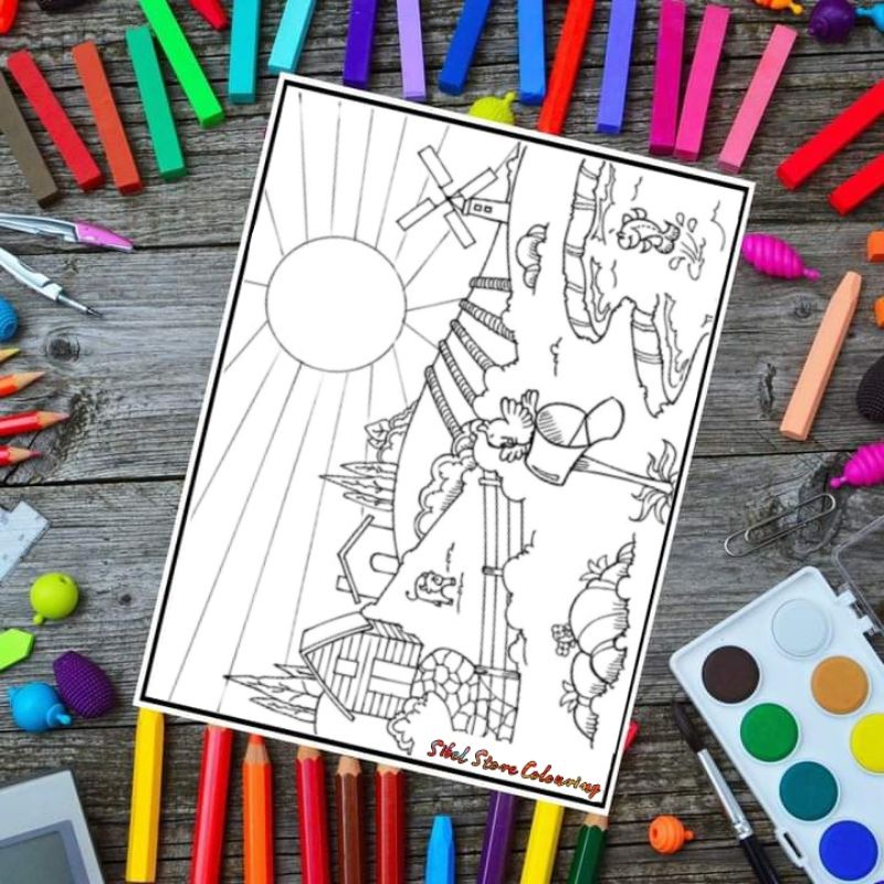 Kertas Mewarnai Anak Tema Pemandangan 01 / Kertas Gambar / (10 Lembar Gambar)