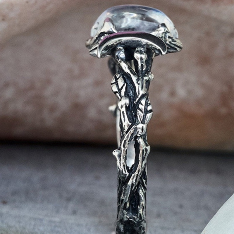 Retro Gaya Etnik Moonstone Cincin Untuk Wanita Bohemian Retro Crescent Ring Sederhana Perempuan Pertunangan Perhiasan Pernikahan