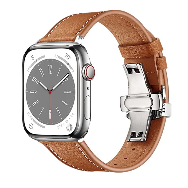 Strap Buckle Apple Watch 1 2 3 4 5 6 7 8 9 SE Ultra 2022 2 2023 Leather iWatch Band 38mm 40mm 41mm 42mm 44mm 45mm 49mm Tali Smartwatch Butterfly Clasp
