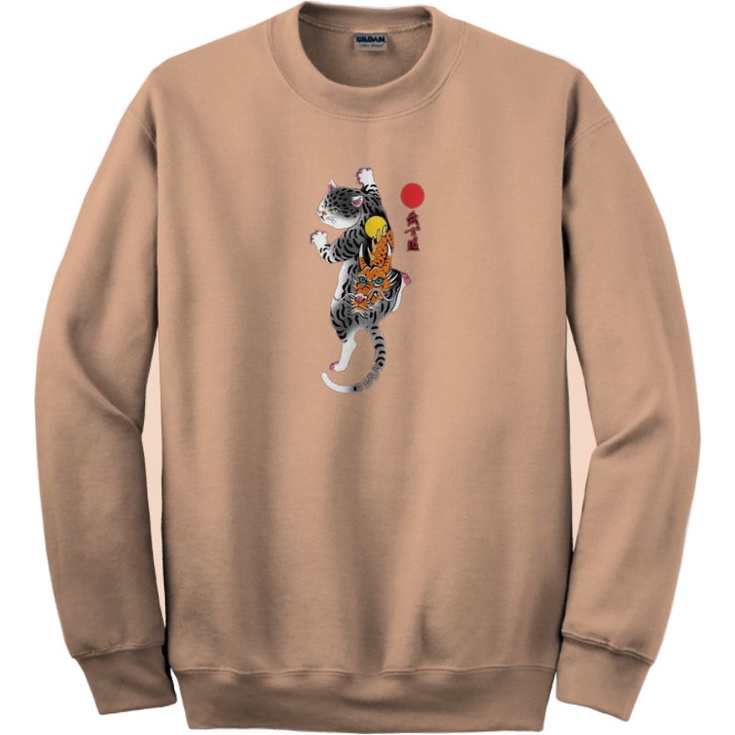 crewneck sweater pria kekinian motif CAT DRAGON termurah /bahan fleece lembut dan tebal