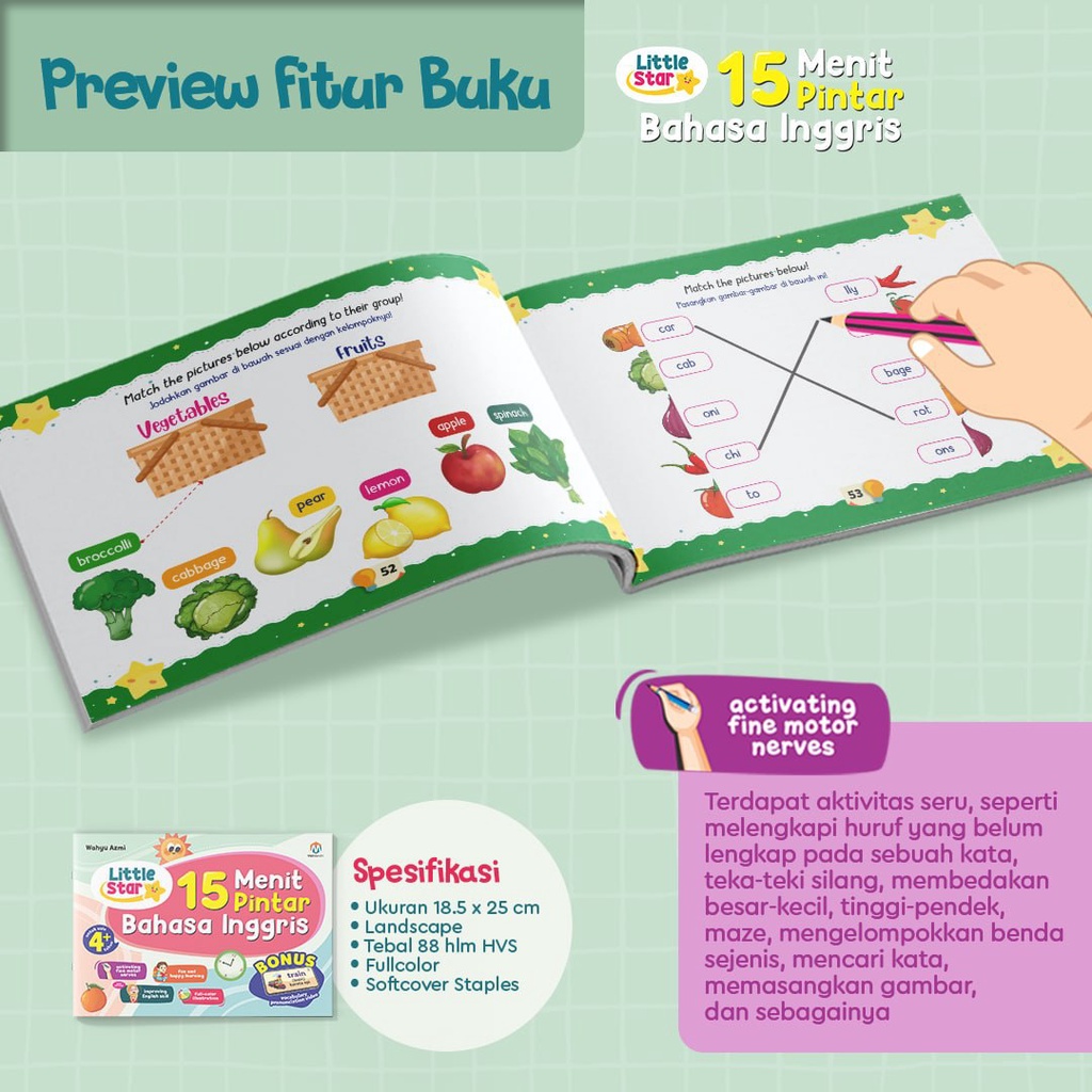 Buku Belajar Anak : Little Star 15 Menit Pintar Bahasa Inggris | Bonus Poster &amp; Video | Ziyad Books