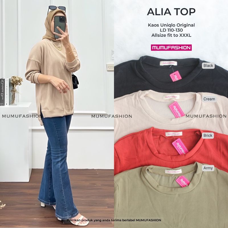 Atasan Wanita Jumbo LD 130 Bahan Knit Import Tunik Terbaru Alia Top by MUMUFASHION SOLO