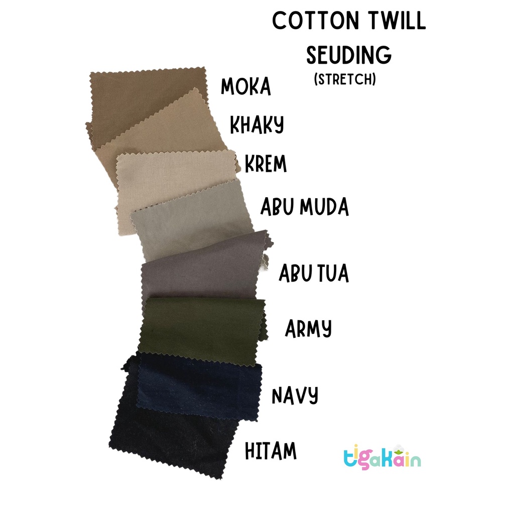 1 Meter Cotton Twill Stretch Sweding / Bahan Katun Sweding Twil Stret/ Bahan Chino