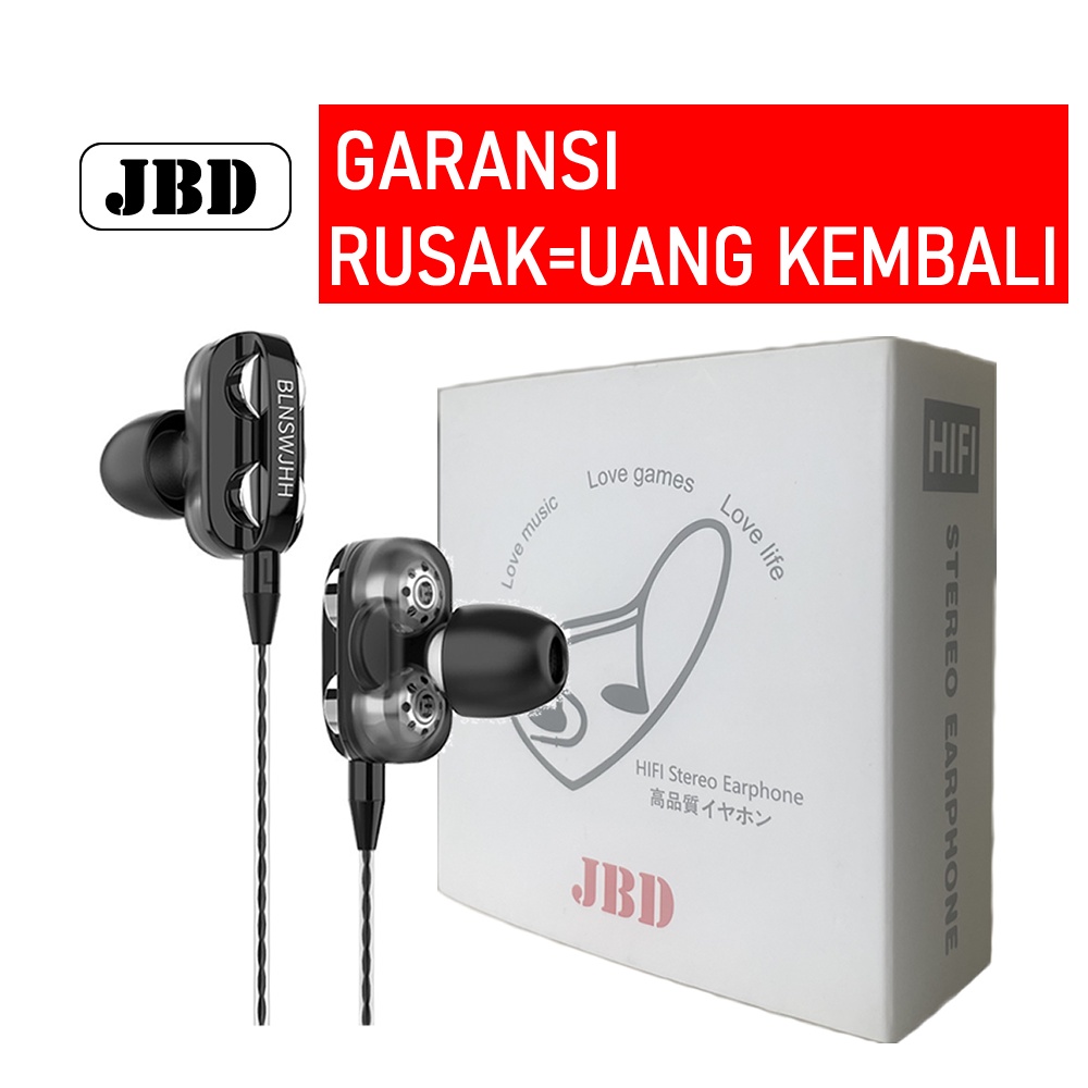 Earphone 4D Bass Dual Speaker HiFi Stereo Noise Cancellation Fashionable Design 3.5MM Wired Earphone