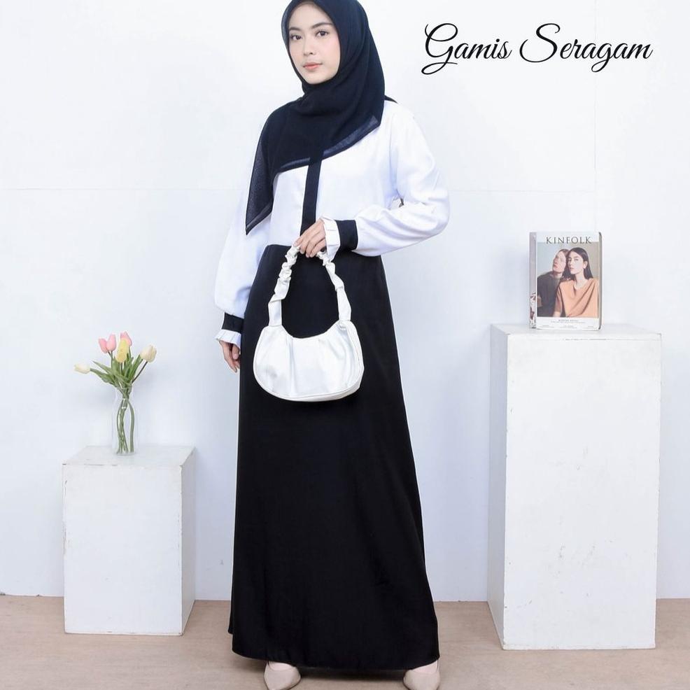 Gamis Seragam PNS Size S-M-L-XL-XXL Jumbo | Gamis Seragam Hitam Putih Baloteli Super | Gamis PDH | G