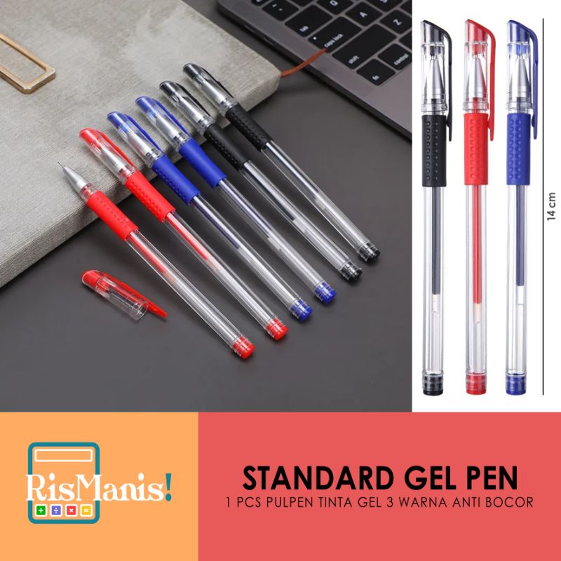 STANDARD GEL PEN - 1 pcs Bolpen Tinta Gel Mata Pena 0.55 mm Anti Bocor Pulpen Bebas Blobor Bolpoin Cair Tahan Lama Stationary Alat Tulis Kantor Anak Sekolah Mahasiswa Kuliah