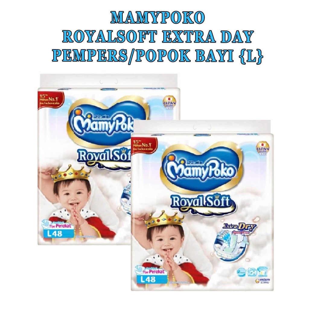 Royal soft extra day mamypoko* pempers bayi* popok ukuran L 48pcs