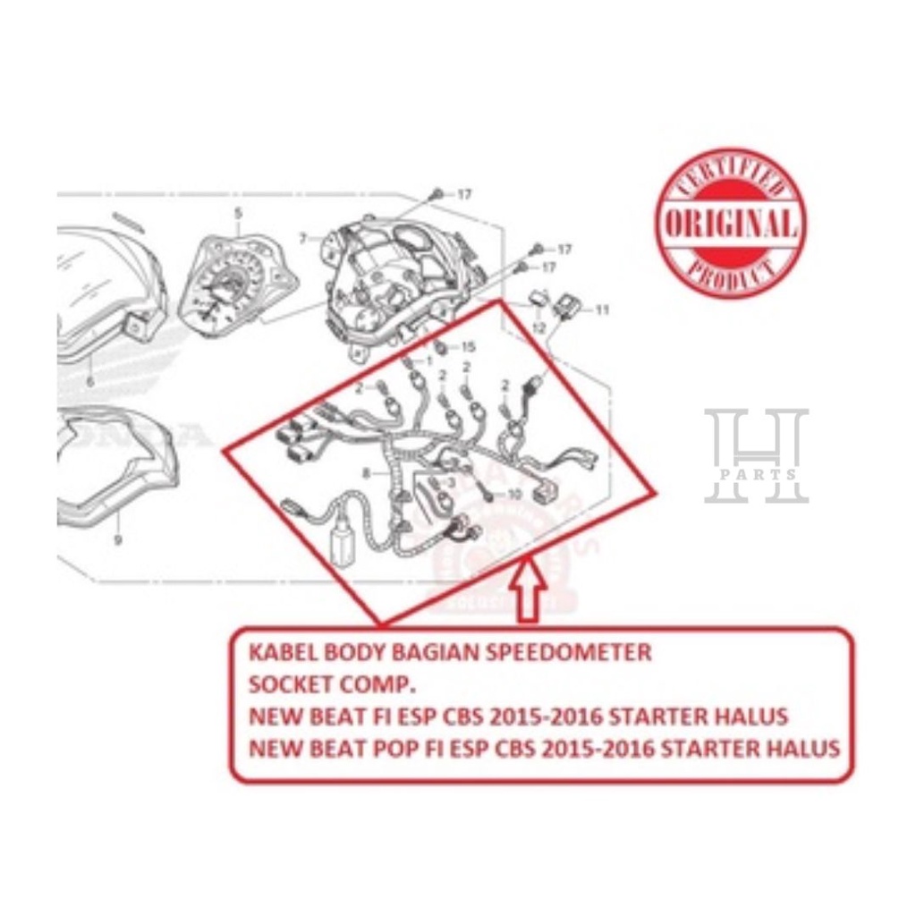 KABEL BODY BAGIAN SPEEDOMETER SOCKET COMP PITTING LAMPU NEW ESP BEAT FI POP ESP CBS 2015-2016 STATER HALUS 37224-K25-601 ORIGINAL AHM HONDA HGP