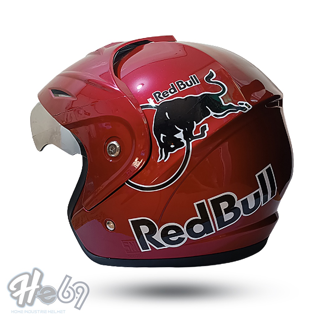 Helm Half Face JP5 Red Bull / Helm Dewasa Pria Dan Wanita SNI
