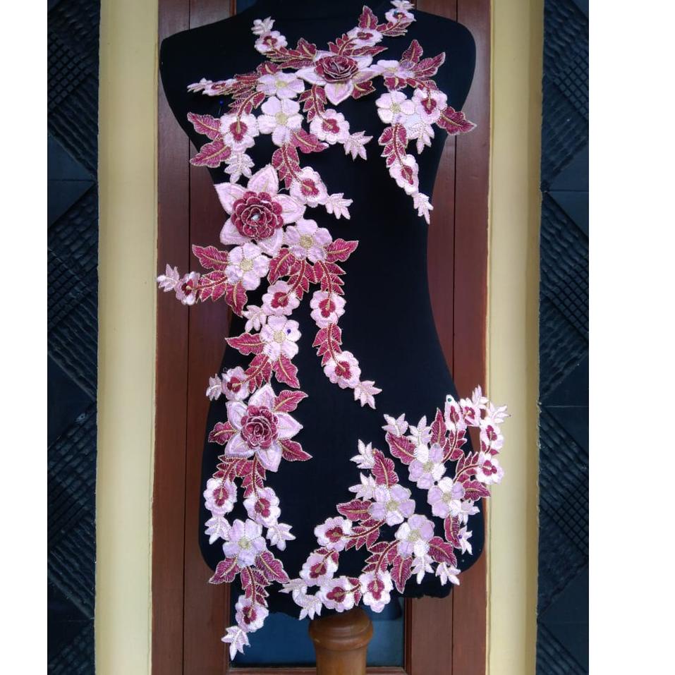 D AMANDARENDA BORDIR BUNGA TEMPEL TIMBUL 3D TERCANTIK KOMBINASI BENANG MANIS RENDA GAMIS RENDA DRESS