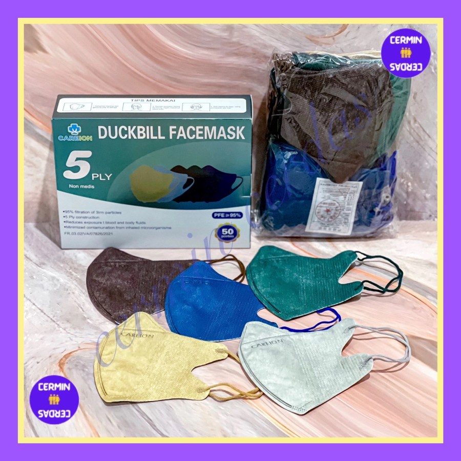 [ Careion ] Masker Duckbill 5Ply Mix Warna Premium Isi 50 Pcs Kemenkes