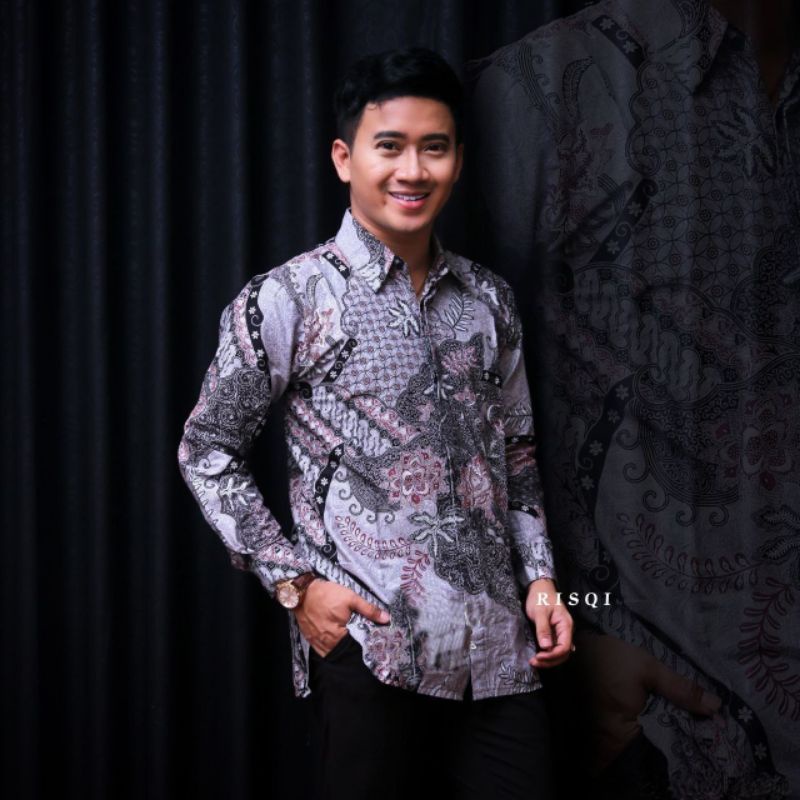 Batik Pria Lengan Panjang BATIK HARUM HRB026 motif KERATONAN Kode 002 size M L XL XXL Reguler
