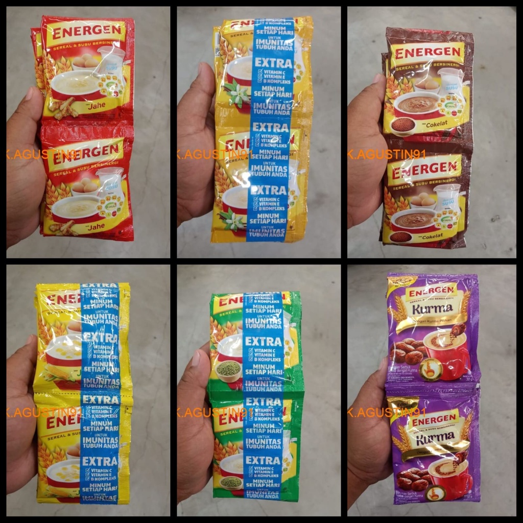 

ENERGEN Sereal dan Susu RENCENG 10Pcs KURMA, Coklat, Vanila, Jahe, Jagung, Kacang Hijau