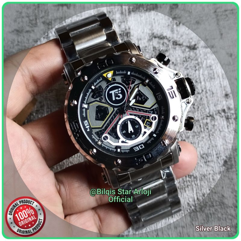 Terbaru  Jam Tangan T5 H3954 Turbine Model Ac 9205 Tali Rantai Silver Original