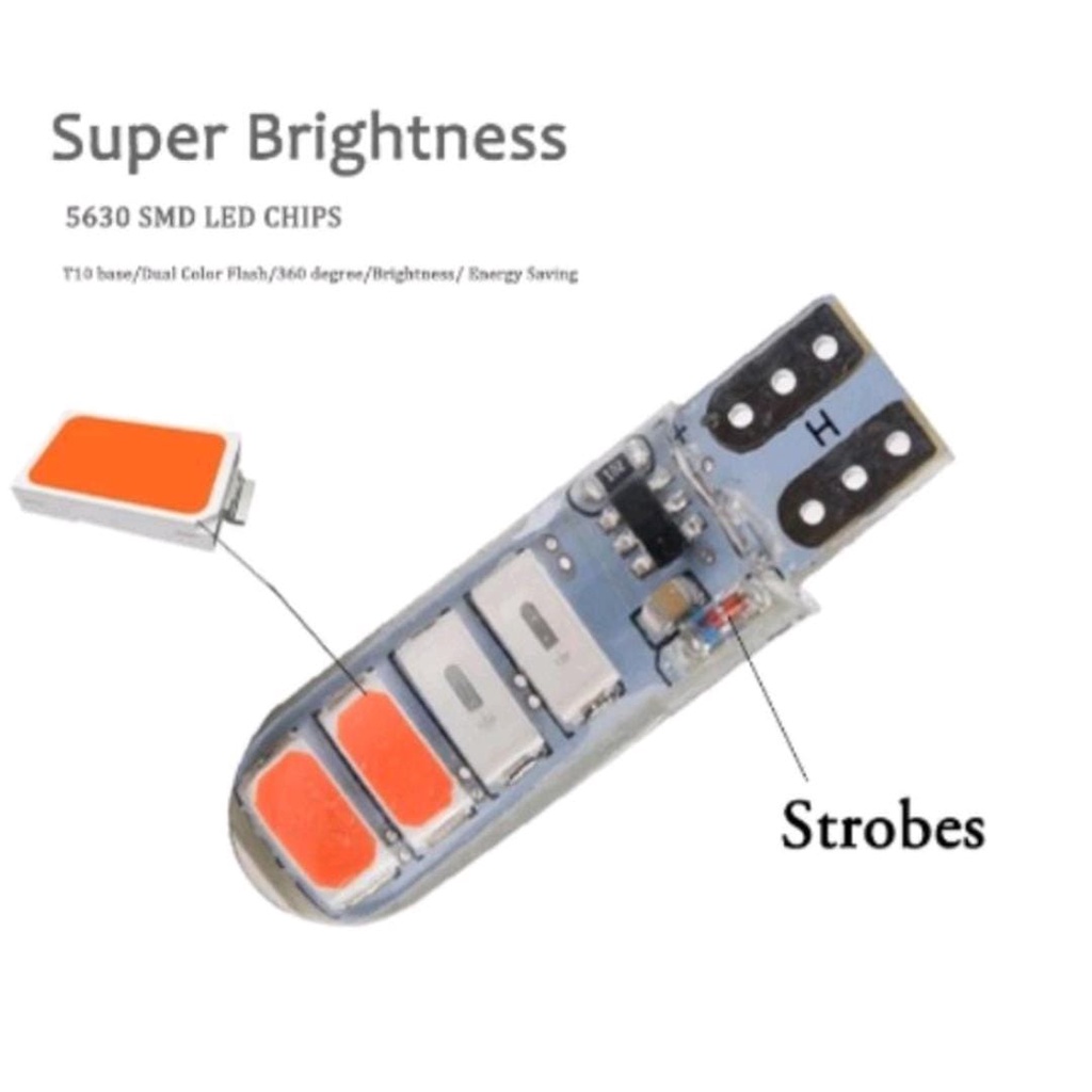 TERBARU Led T10  2 WARNA LAMPU KOTA SENJA/SEIN MOTOR MOBIL NYALA KEDIP STR0B0  CRYSTAL (JELLLY)