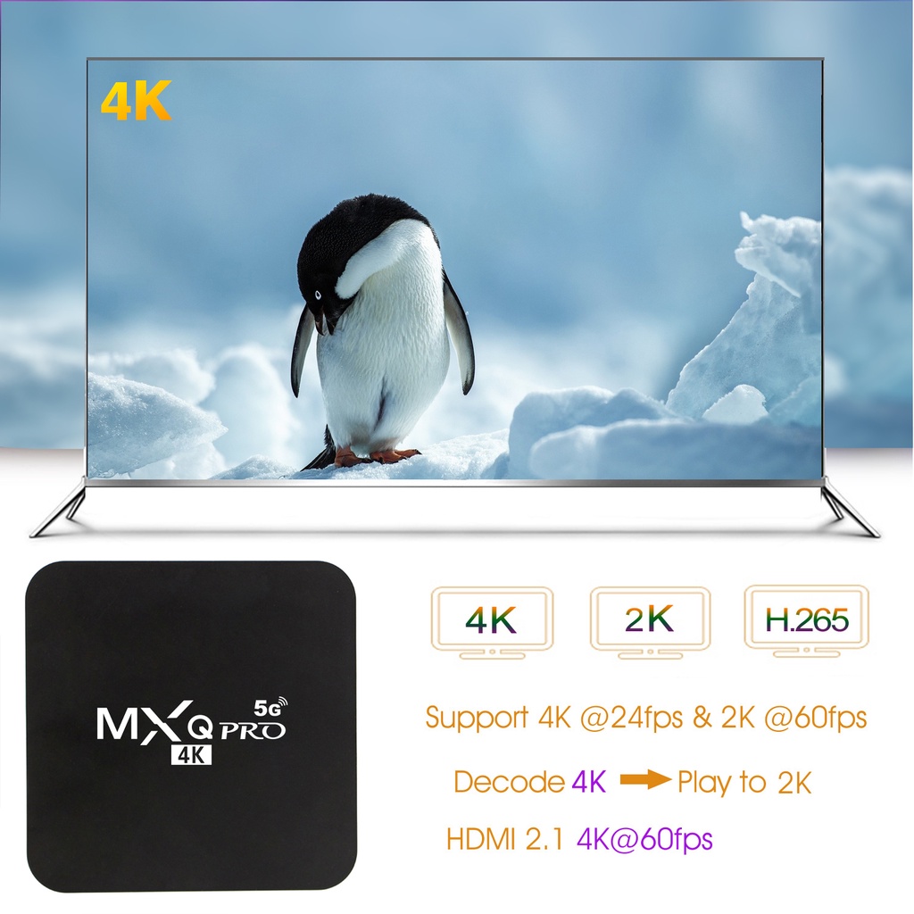 Android TV Box MXQ Pro 4G RAM+64G ROM Network Set-Top Box 3D 4K Android Smart TV Box 5G WiFi Home Remote Control Media Player Set Top Box