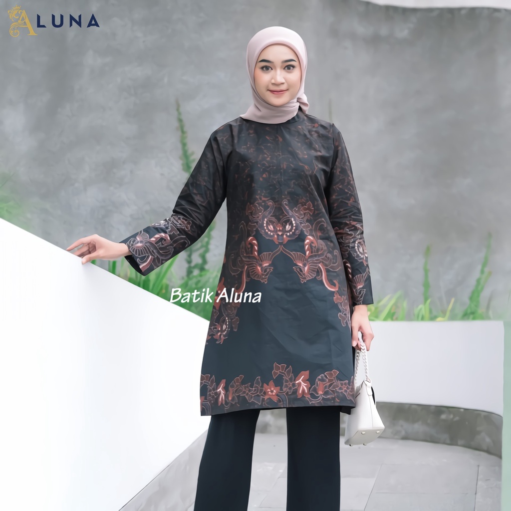 Batik Wanita Tunik Lengan Panjang Katun Lapis Trikot Premium Modern Original Batik Kerja Kantor Kondangan Size M L XL XXL 010