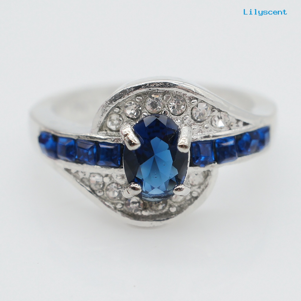 [LS] Cincin Elegan Anti Gores Bahan Alloy Berlian Imitasi Biru Cincin Untuk Liburan