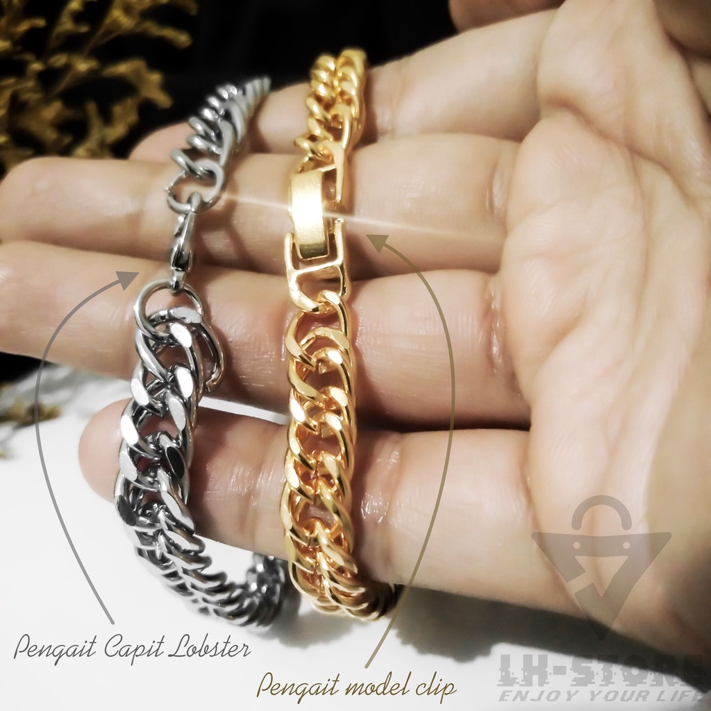 Gelang Tangan Couple Pria Wanita Rantai Dauble Lebar Berlapis Emas Aesthetic Terbaru Anti karat