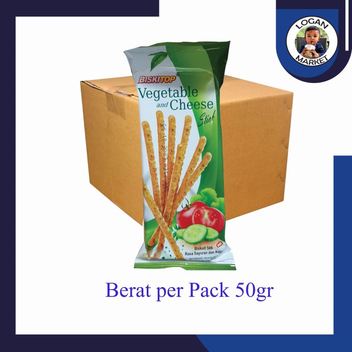 

Terlaris ✨ - Biskitop Vegetable Cheese Stick 60gr 1 Dus 40pcs 40 pcs - SELLER 2.1.23