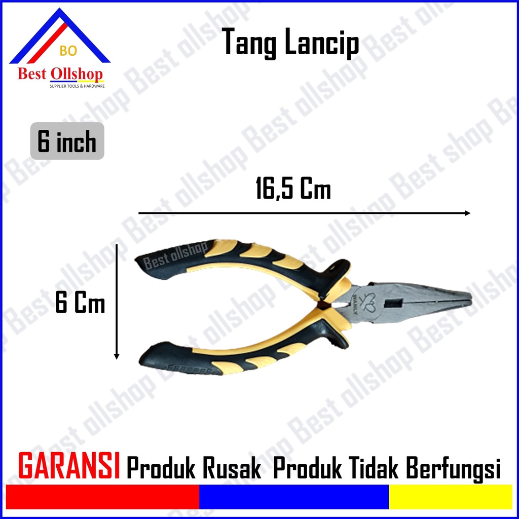 Tang Mini Lancip Cucut Kombinasi Potong Jepit Long Nose Pliers Blister 6 Inch