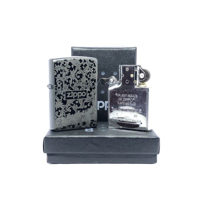 Zippo Black Ice Motif Batik Full Casing Zippo Custom Laser Premium