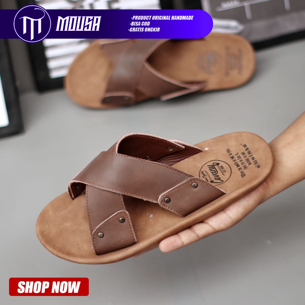 Sandal Slip On Pria Slide Kulit Asli Original Mousa Marsa