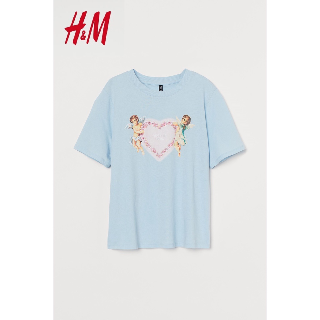 H&amp;M Printed T-Shirt Kaos Wanita Angelic Soul Baby Blue Original