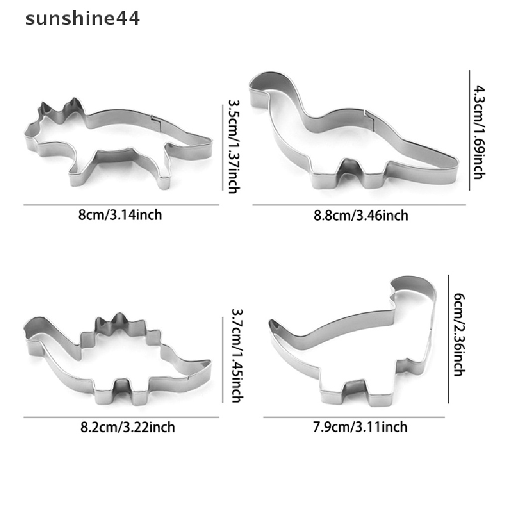 Sunshine 1/4Pcs Pemotong Kue Kering Alat Kue Rumah Anak-Anak Bentuk Dinosaurus Cetakan Stainless Steel.