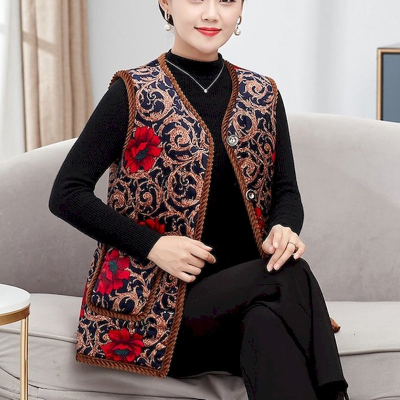 Mantel Rompi Hangat Musim Dingin Wanita Pakaian Luar Kerah V Bulu Lembut Jaket Rompi Tebal Kasual Mo