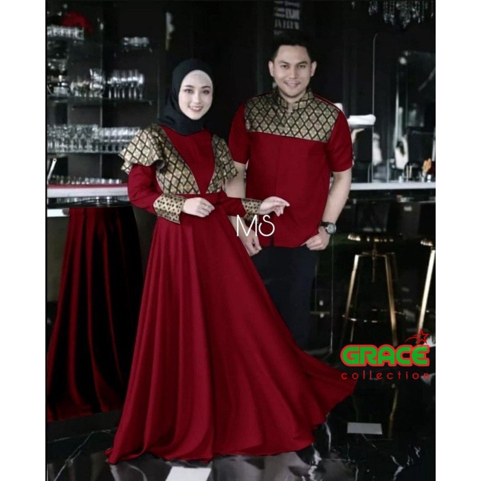 BAJU COUPLE GAMIS BATIK PESTA INSA BIG SIZE L - XL | PAKAIAN PASANGAN GAMIS COUPLE BATIK JUMBO JR10
