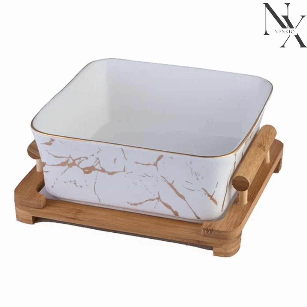 NexXio Canada Square Bowl Tatakan Kayu / Mangkok Piring Plate Marble Marbel / mangkok marble / bowl hitam / bowl putih