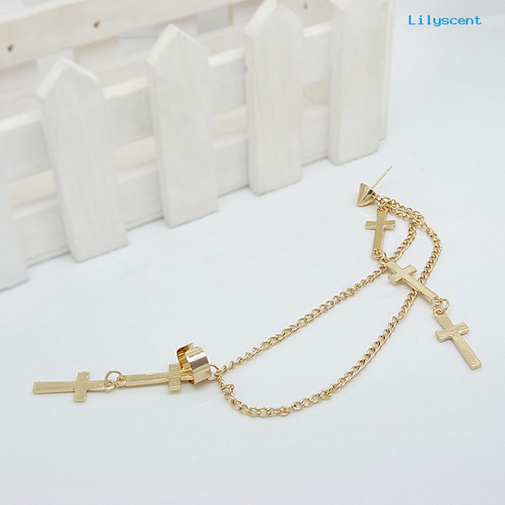 [LS] 1pc Manset Telinga Cross Juntai Serbaguna Alloy Wanita Fashion Punk Ear Crawler Untuk Wanita