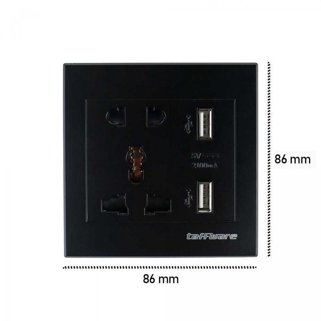 Stop Kontak USB Charger 2 Port Universal Taffware Wall Socket UK EU US