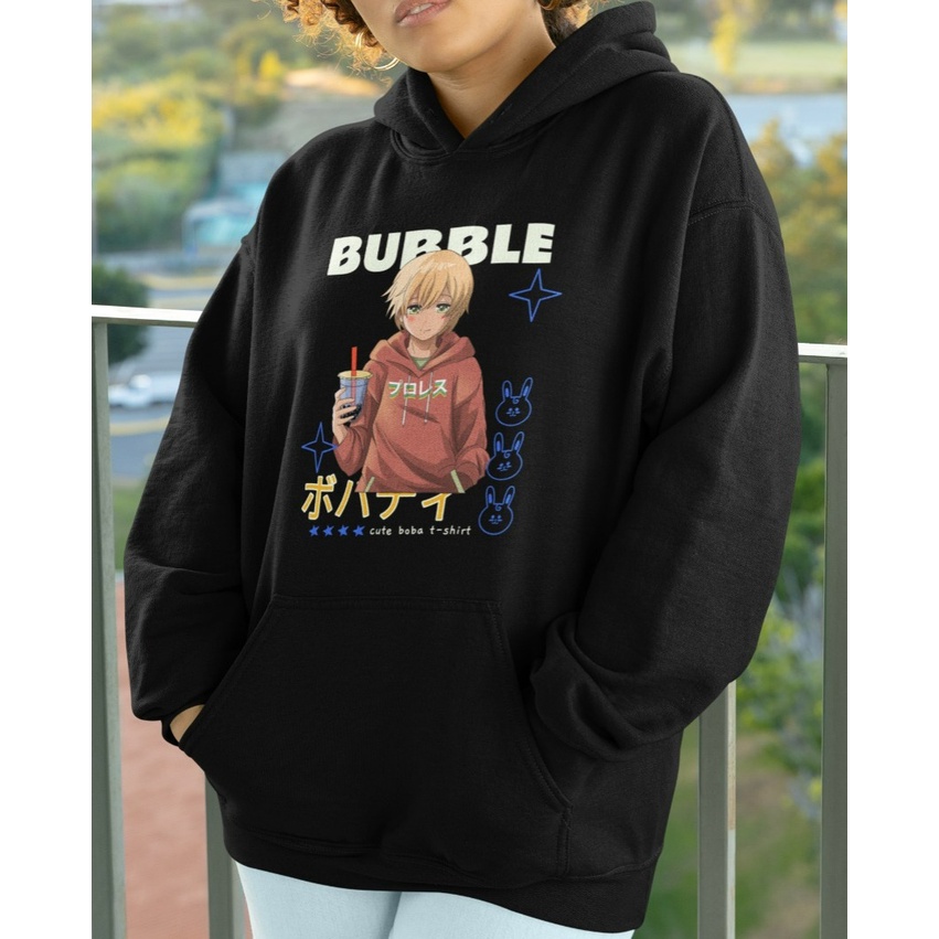 ANIME HOODIE UNISEX OVERSIZE BUBBLE BOBA KAWAI // JUMPER HOODIE WANITA PRIA SIZE XL FLEECE TEBAL LEMBUT TERBARU,