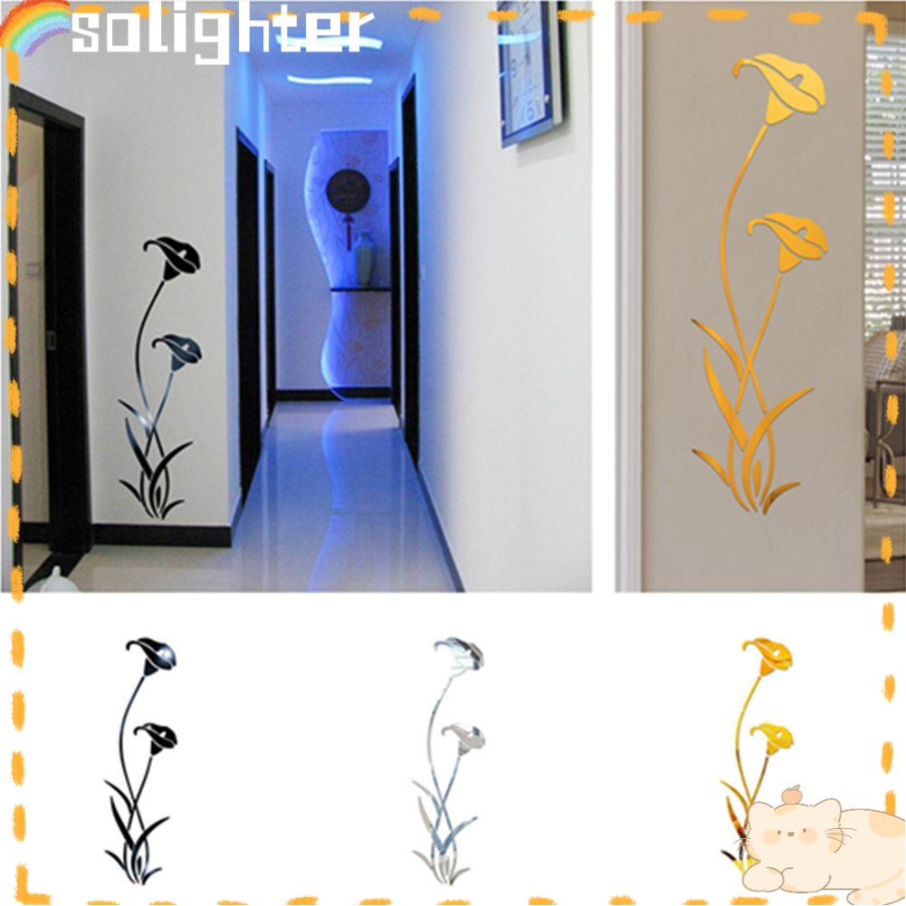 Solighter Morning Glory Mirror Wall Stiker Cermin Kombinasi Ruang Tamu Kamar Tidur Mandi Mini Sticker Cermin 3D Removable Mirror Sticker Wallpaper Cermin Reflektif